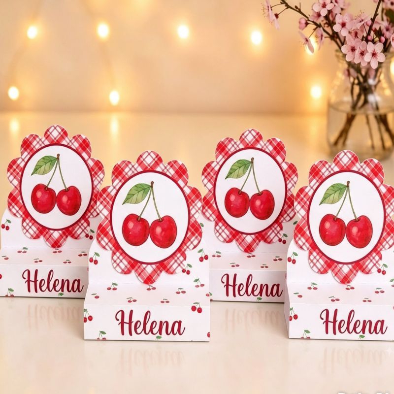 Kit 12,24,36,48 unidades Porta Bis Duplo Cereja/Cerejinha - Lembrancinha Personalizada Festa Aniversário Infantil