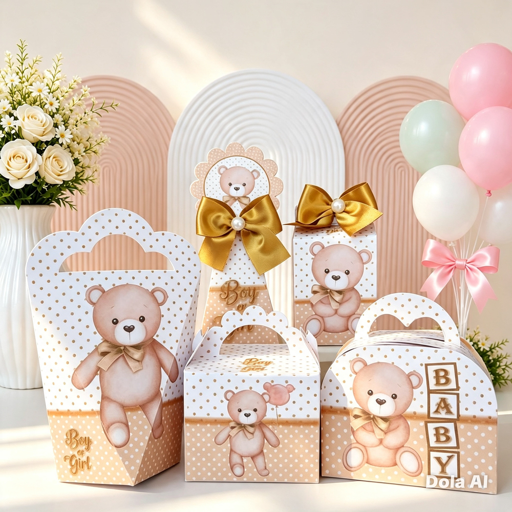 Kit Festa CHA REVELAÇAO URSO DOURADO| Caixinhas Personalizadas | Lembrancinhas Festa Infantil