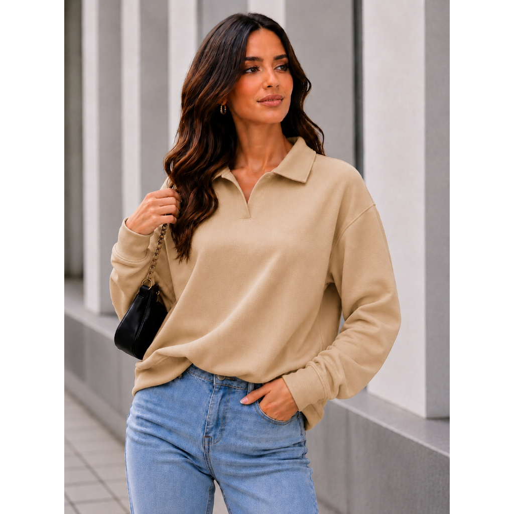 Moletom Feminino Oversized Premium Gola Polo Manga Longa Confortável Inverno Estilosa