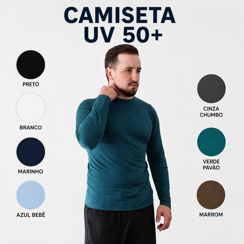 Camiseta Básica Segunda Pele Masculina Proteção Uv Manga Longa Blusa Lisa Academia Sport Trabalho