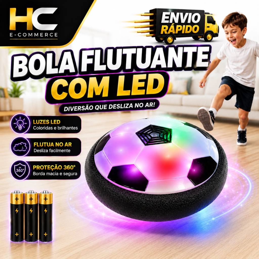 Bola Flutuante Elétrica com LED (GRANDE) – Diversão para Crianças em Casa, Quarto, Sala e Superfícies Lisas