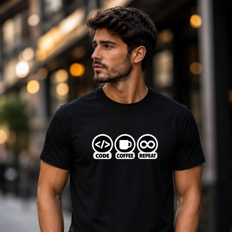Camiseta Programador Code Coffee Repeat Dev TI Masculina Feminina