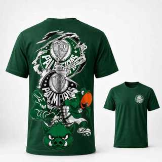 Camiseta Verde Escudo Palmeiras Futebol Porco Nas Costas 100% Algodão Envio Rápido