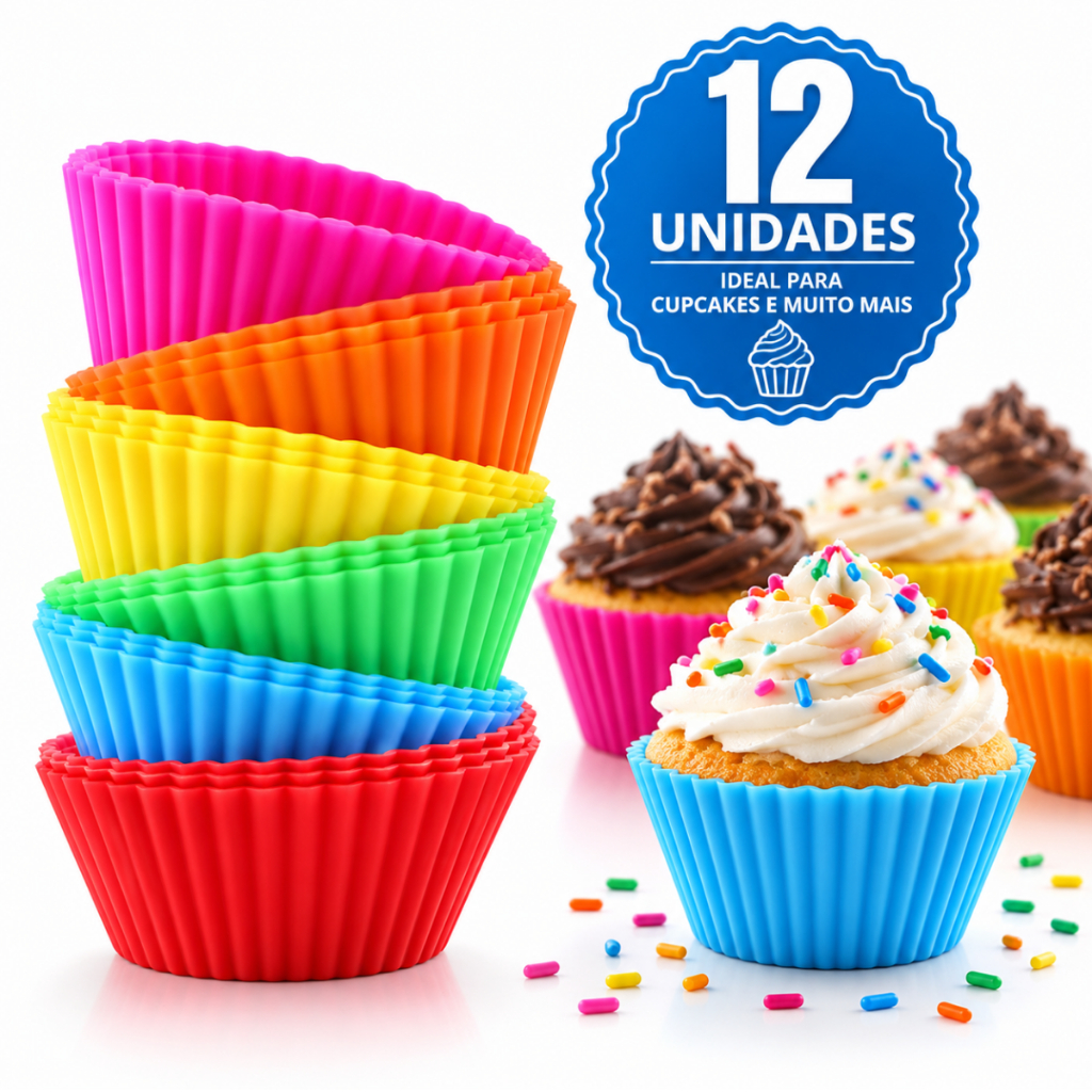 Forminha De Silicone Forma Assadeira Cupcake Mini Bolo Muffin 12 Unidades