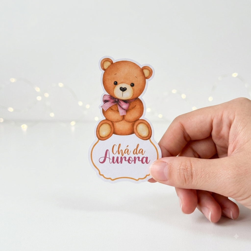 Apliques para Tubete CHÁ REVELAÇÃO CHÁ DE BEBE URSINHA ROSA  - Festa Infantil - Lembrancinhas Personalizadas