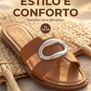 Rasteira Slide Feminina Argola Metálica Tira Larga Sandália Sem Salto Confortável Casual Moda Verão
