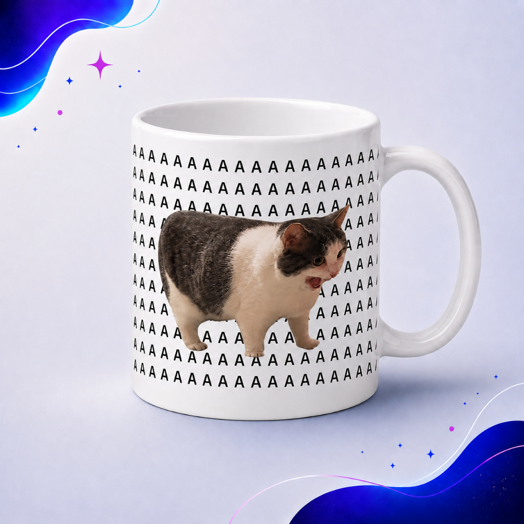 Caneca Cat AAAAAA Cerâmica Com Alça Meme Gato 325ml