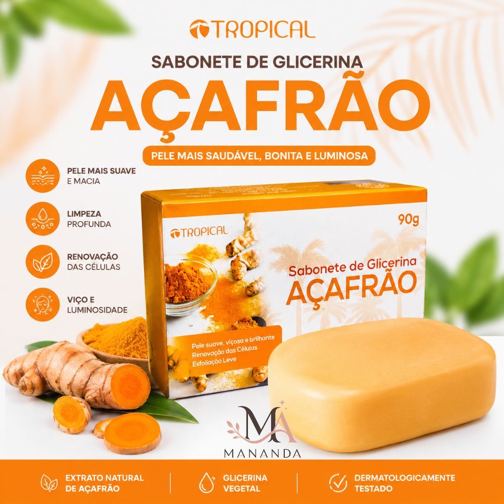 Sabonete Açafrão e Glicerina - Clareador e Anti Foliculite - Não Resseca a Pele - Corpo e Rosto