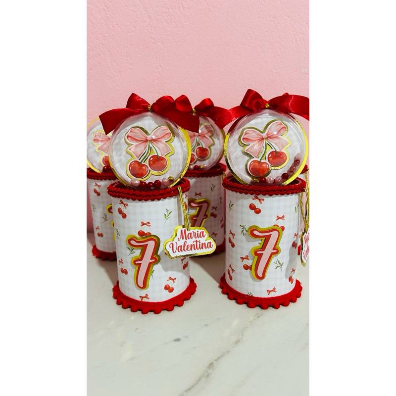 Cofrinho Personalizado Cerejinha com Esfera Acrílica Lembrancinha Festa Infantil