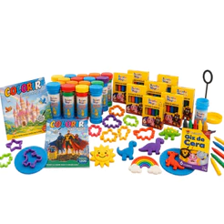 Kit 30 Cx Masssinha Modelar + 30 Bolha Sabão + 30 Giz + 30 Colorir + 60 Cortador Lembrancinha Prenda