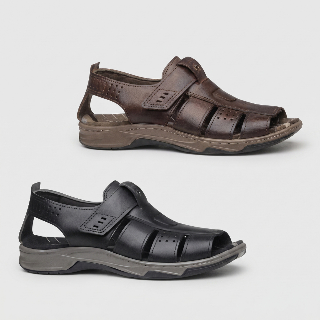 Sandália Fechada Masculina Pegada Couro Tira Autocolante Conforto Original 132256