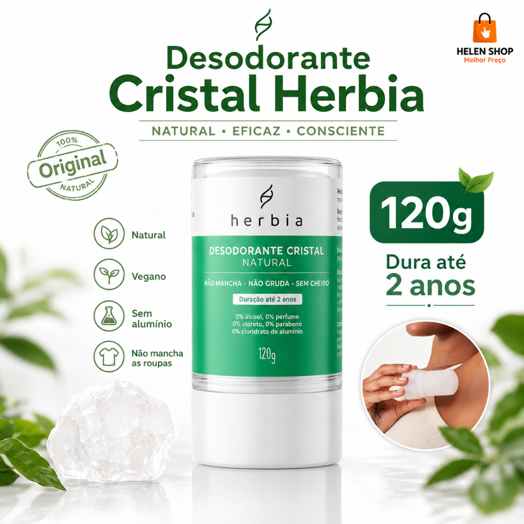Desodorante Cristal 120g Natural Stick pedra sal cheiro vegano Kristall Herbia axila