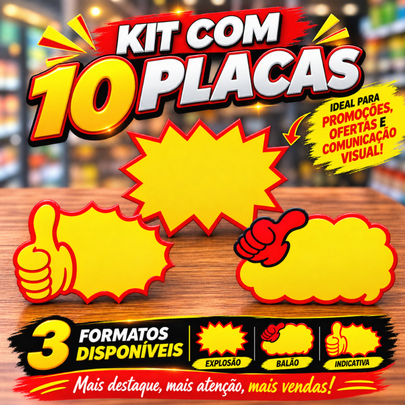 Kit 10 Placas de Preço para Promoção Oferta Cartaz para Loja Mercado Feira 3 Formatos 16 CM |CD587| Pronta Entrega