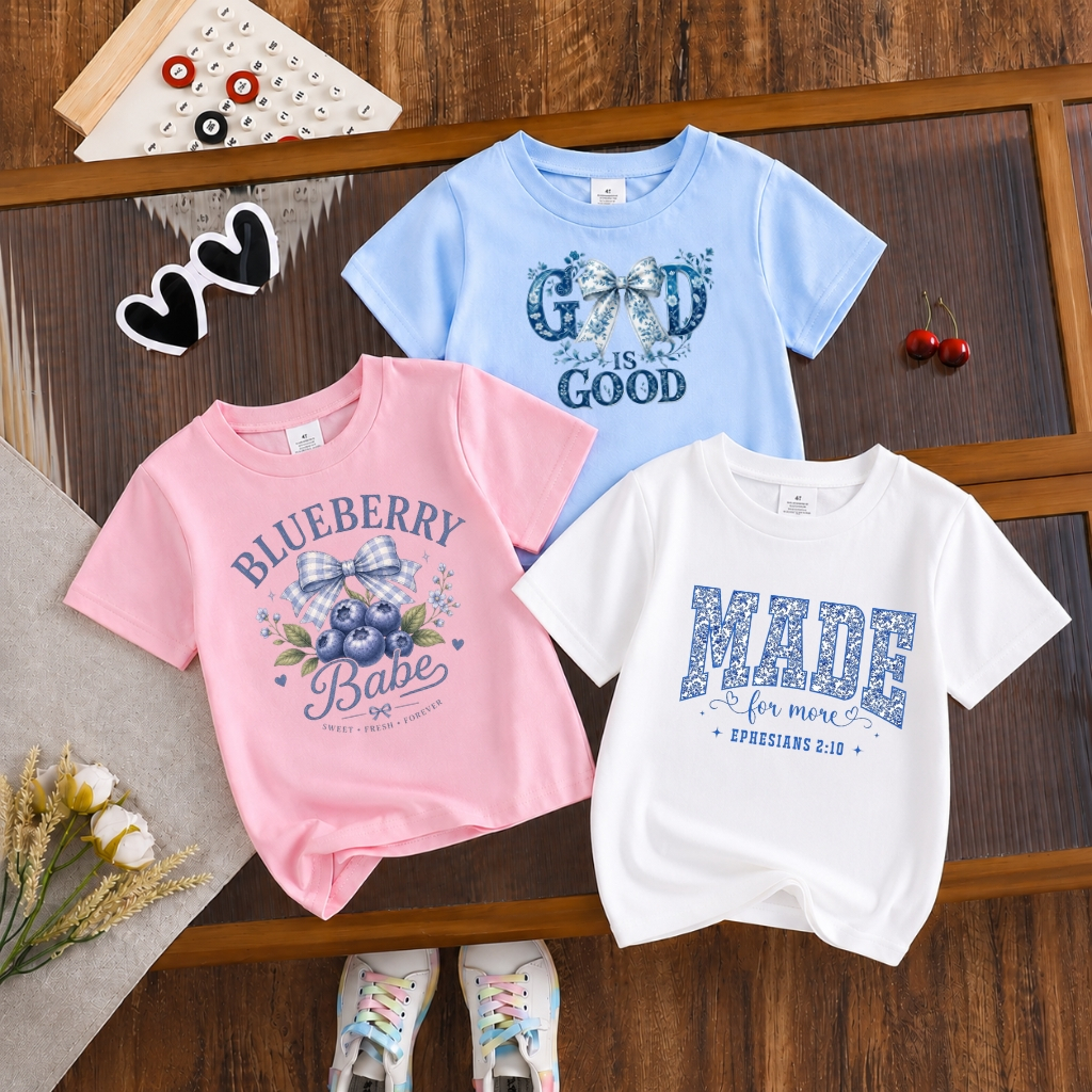 Kit 3 Camisetas Infantil Menina 100% Algodão Estampadas T-Shirt Modinha Blogueira Luxo Manga Curta