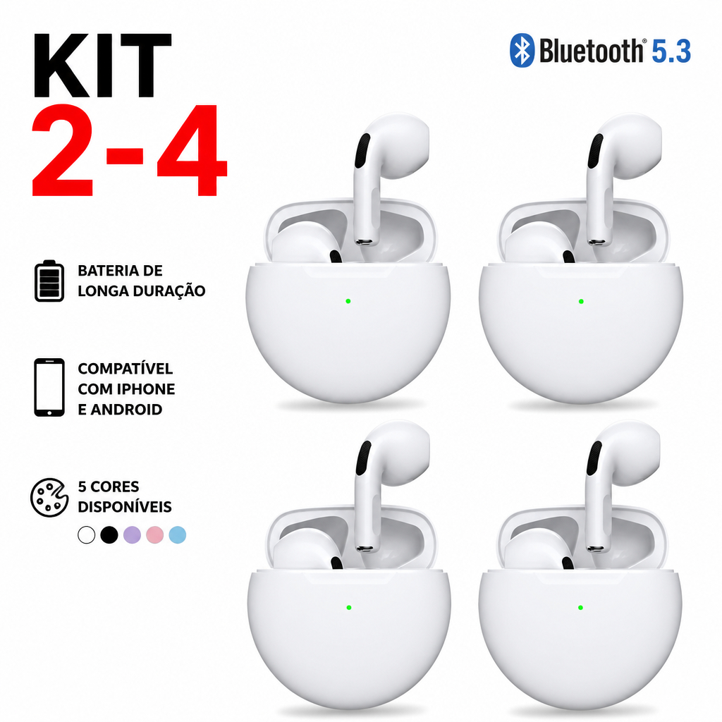 Kit 2 a 4 Fones TWS Bluetooth 5.3 Sem Fio Som Estéreo Com Microfone Compatível com Celulares D23
