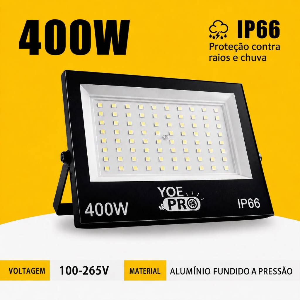 Refletor SUPER LED 400W SLIM Holofote IP67 Econômico à Prova d'Água para Área Externas, Bivolt 6500K BRANCO FRIO