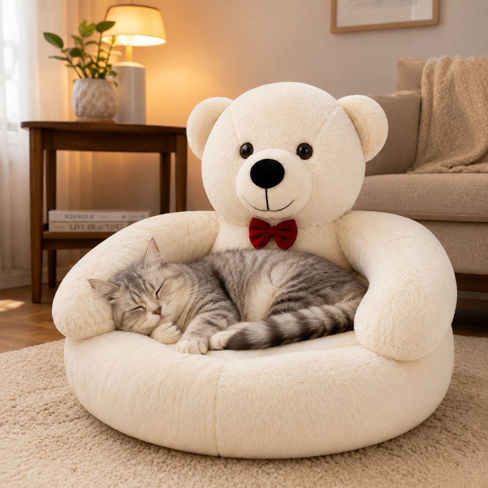 Cama para Cachorro e Gato Urso de Pelúcia 50cm Caminha Pet Macia Acolchoada Confortáve Pelúcia Premium