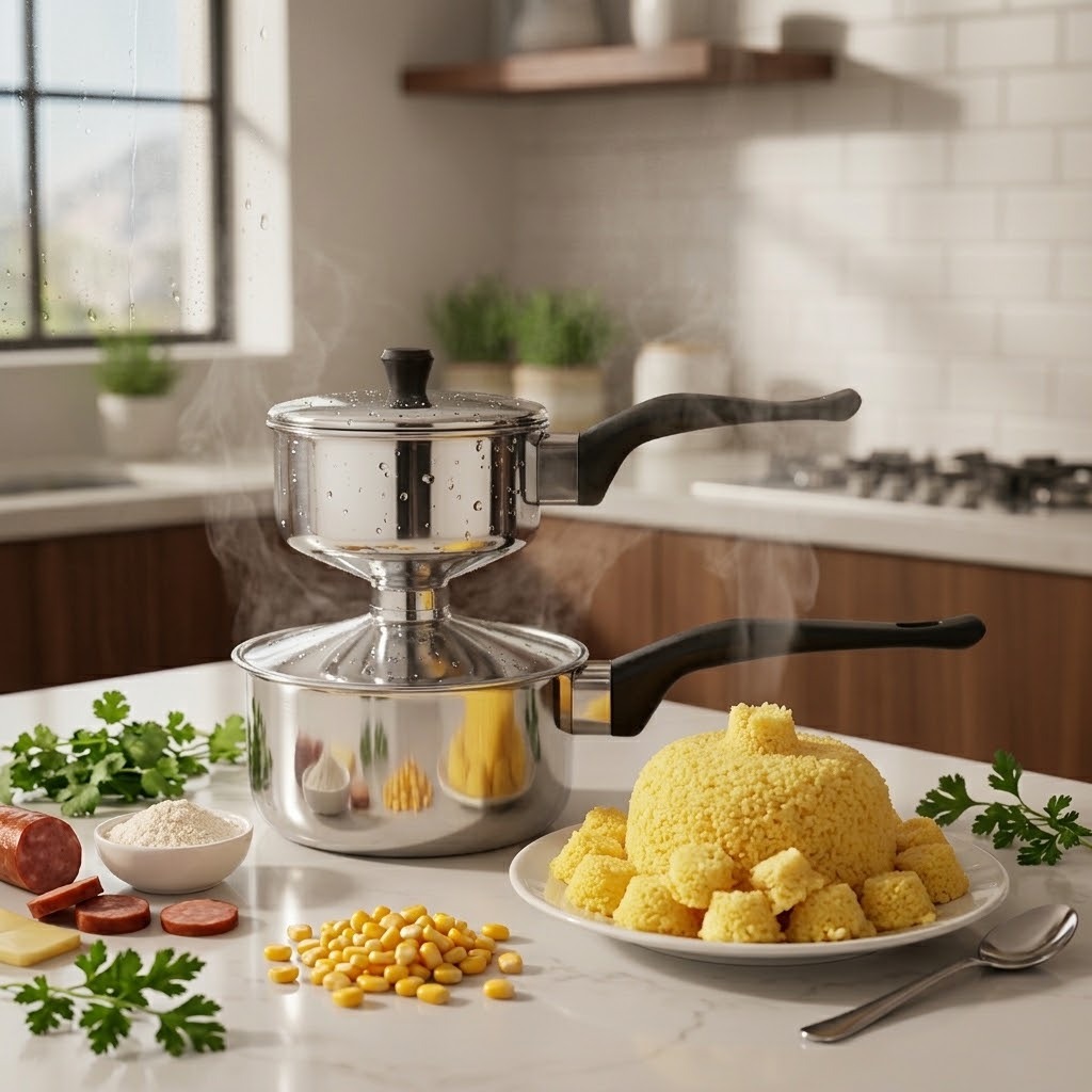 Cuscuzeira Mini Individual Aço Inox 16cm - Cuscuzeira 3 peças Nordestina Premium Duo