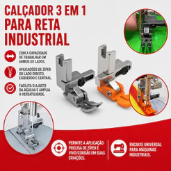 Calcador Pezinho Maquina Reta Ziper 3 Em 1 Com Regulagem