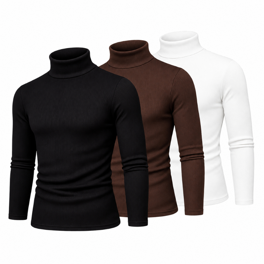 Kit 3 Blusas Femininas Cacharrel Canelada Peluciada Gola Alta Térmica Inverno Manga Longa Conforto