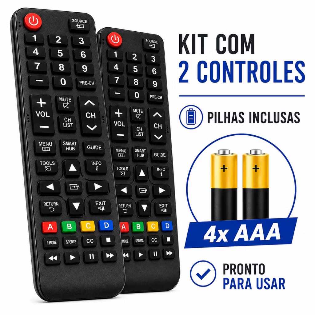 Kit 2 Controles Remoto Universal Compatível Samsung Smart TV Smart Hub LCD LED P