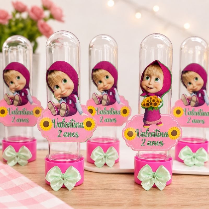 Tubete com tag e lacinho Masha Personalizado,Lembrancinhas,Aniversário, Mesversário