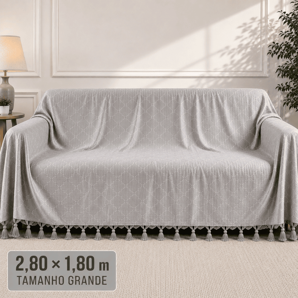 Manta para Sofá Grande 2,80x1,80 Jacquard com Franjas Protetor de Sofá Decorativo