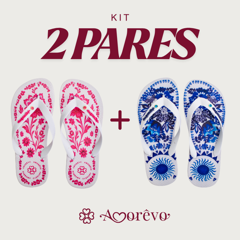 Kit 2 Pares Chinelos Femininos Amorêvo Wave Tradicional Tendência Verão Confortável Leve