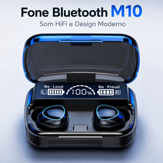 Fone de Ouvido Bluetooth 5.3 M10 TWS Sem Fio com Display LED Estojo Carregador Power Bank