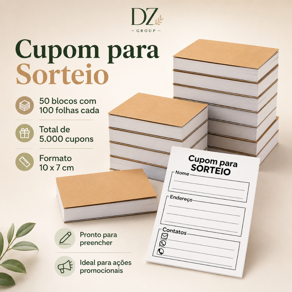 50 Blocos com 100 Folhas Cupom de Sorteios Ideal para Promoções Eventos Campanhas Lojas Engajamento Cupons