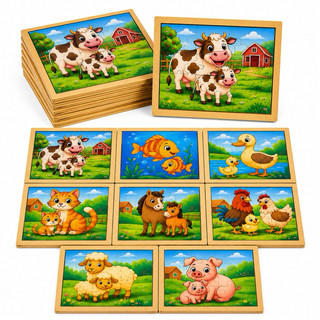 Kit 10 Quebra Cabeça Mdf 9 Peças Jogo pedagógico Lúdico Animais Fofos