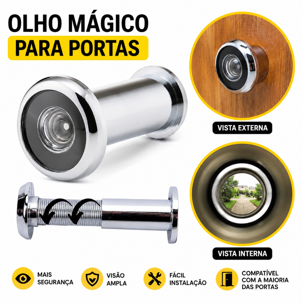 Olho Mágico GADAN Cromado Kit 1/2/3 | para Porta 200° Visor de Segurança 35 a 60mm