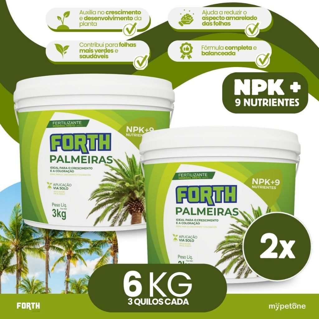 Kit 2 Adubo Fertilizante Forth Palmeiras Balde 3kg Crescimento