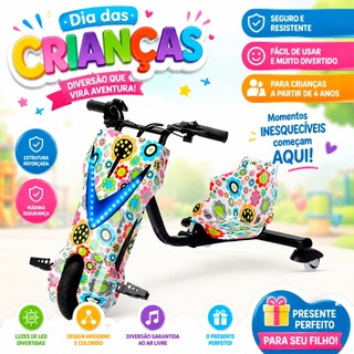 Triciclo Elétrico Drift 6” e 8” – 250W e 350W com Amortecedor, LED e Bluetooth