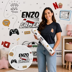 Papel de Parede Autocolante Gamer Personalizado com Nome para Quarto de Menino