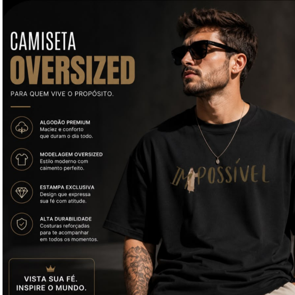Camiseta Oversized Masculino/Feminino Academia Larga Streetwear Oversize Algodão Cristã Impossível