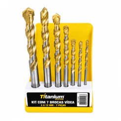 Jogo de Brocas de Vídea 3 a 12mm 7 Peças para Concreto e Alvenaria Titanium Platina