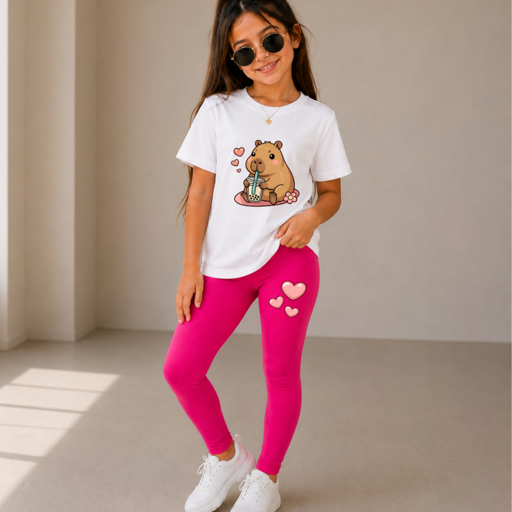 Conjunto Infantil Feminino Menina Camiseta Manga Curta Estampada Calça Legue Confortável 2 ao 14