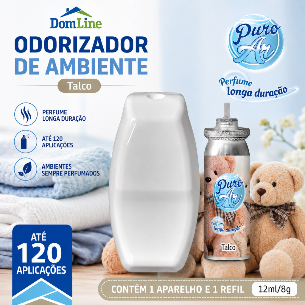 Odorizador de Ambiente Puro Ar Talco 12ml Aparelho Refil Aromatizador Click Spray