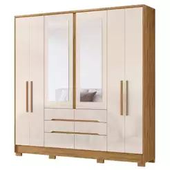 Guarda Roupas Casal Com Espelho 6 Portas 6 Gavetas San Francisco Madeirado / Off White Moval