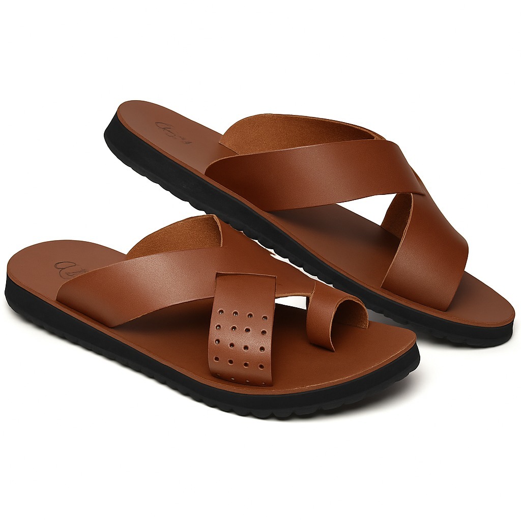 Chinelo Sandália Masculino De Dedo e Trançado Casual Confortável Couro Legítimo Solado De Borracha Anti Derrapante Verão
