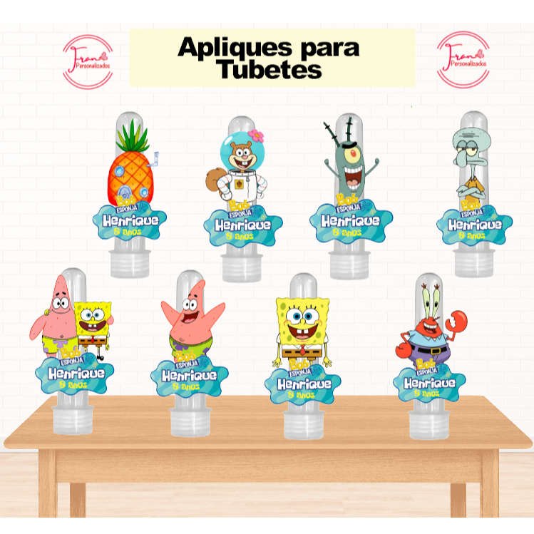 APLIQUES TUBETES BOB ESPONJA - LEMBRANCINHAS PERSONALIZADAS - FESTA INFANTIL - MÊSVERSÁRIO