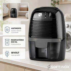 Desumidificador Elétrico Portátil Bivolt Antimofo Desumidificador de Ar e Ambientes 500ml Preto