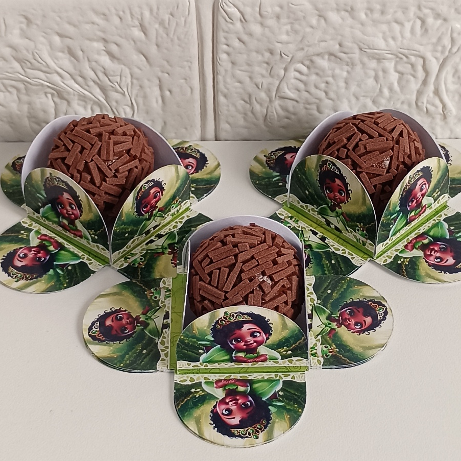 PRINCESA TIANA BABY, Forminhas Personalizadas 4 Pétalas Nº 6 para Doces Docinhos Brigadeiro Festa Aniversário