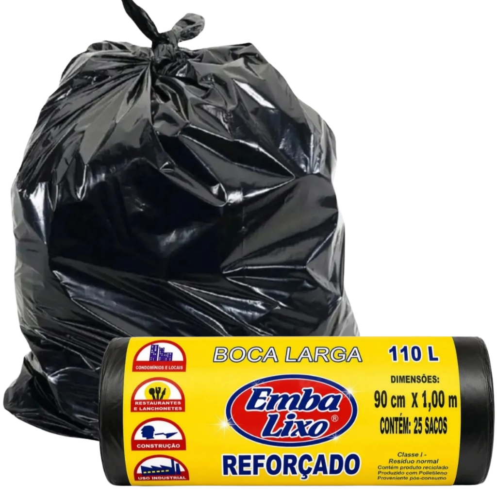 25 Sacos de Lixo Boca Larga 110L Grande 90x100cm Reforçado Empresa Hotel Restaurante Profissional