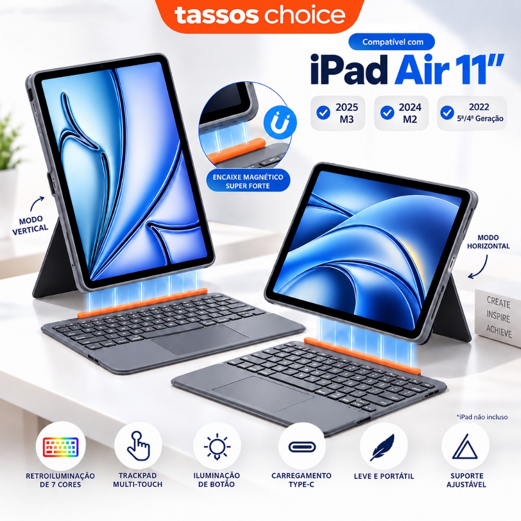 TASSOS Capa Teclado Magnético para iPad Air 11 2025 2024 2022 iPad Pro 11 e iPad