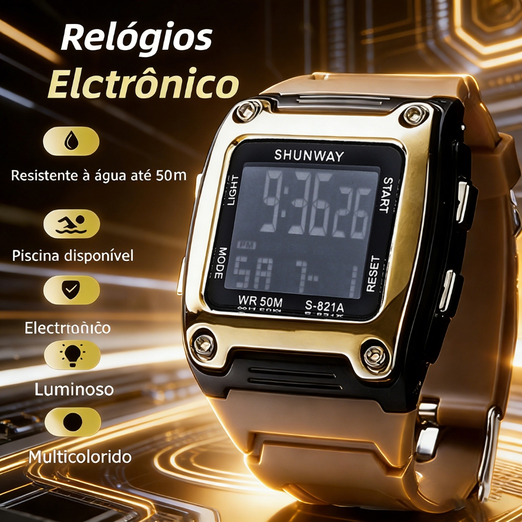 Relógio De Pulso Digital à Pprova De água Para Homem Cronógrafo LED Pulseira Desportiva Casual Em Silicone