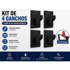 Kit 4 Gancho Suporte Pendura Adesivo Parede Sem Furo Dupla Face Banheiro Cozinha Porta Organização
