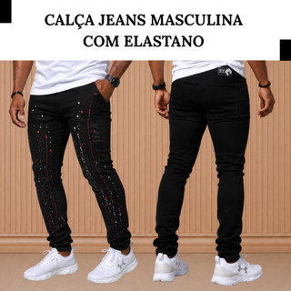 Calça Masculina Jeans Slim Elastano Premium Detalhe em Splash - Estilo Jogador