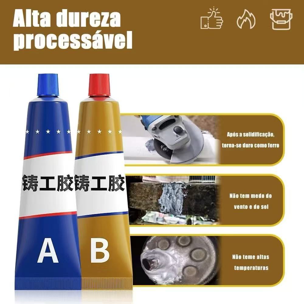 Cola Epóxi AB para Reparo Metálico 100g Ideal para reparos em peças metálicas, rachaduras, furos e superfícies que ex